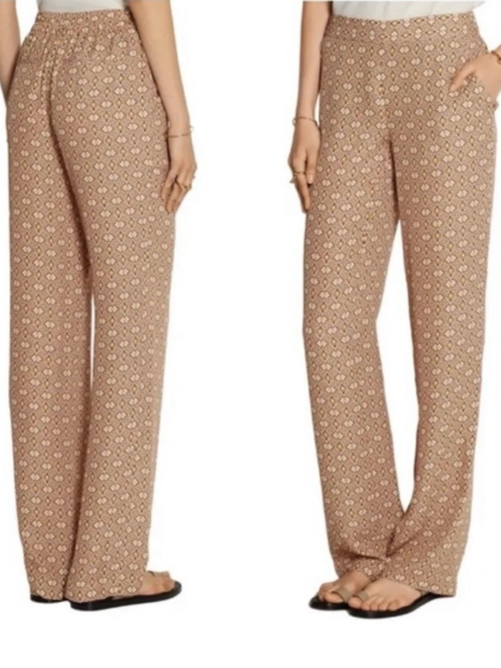 Theory Tan Printed Wide-Leg Pants